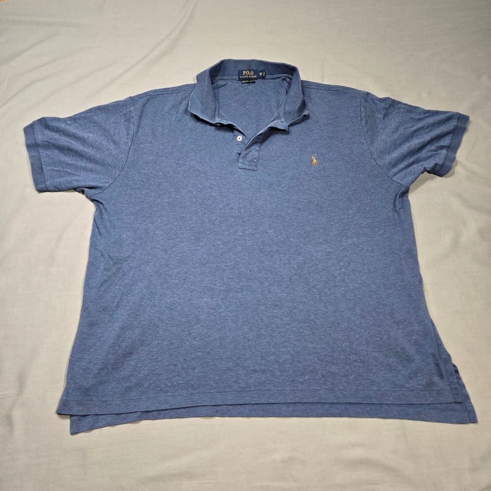 Polo Ralph Lauren Mens 2XB‎ Blue Pima Soft Touch Short Sleeve Polo Shirt Navy